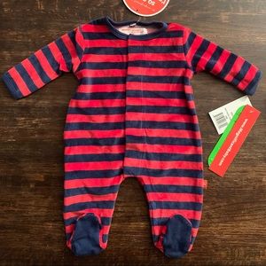 Magnetic Me Velour Footie - Blue/Red Striped